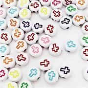 Perler med kors. Hvid med farvede kors. 7 mm. 50 stk.